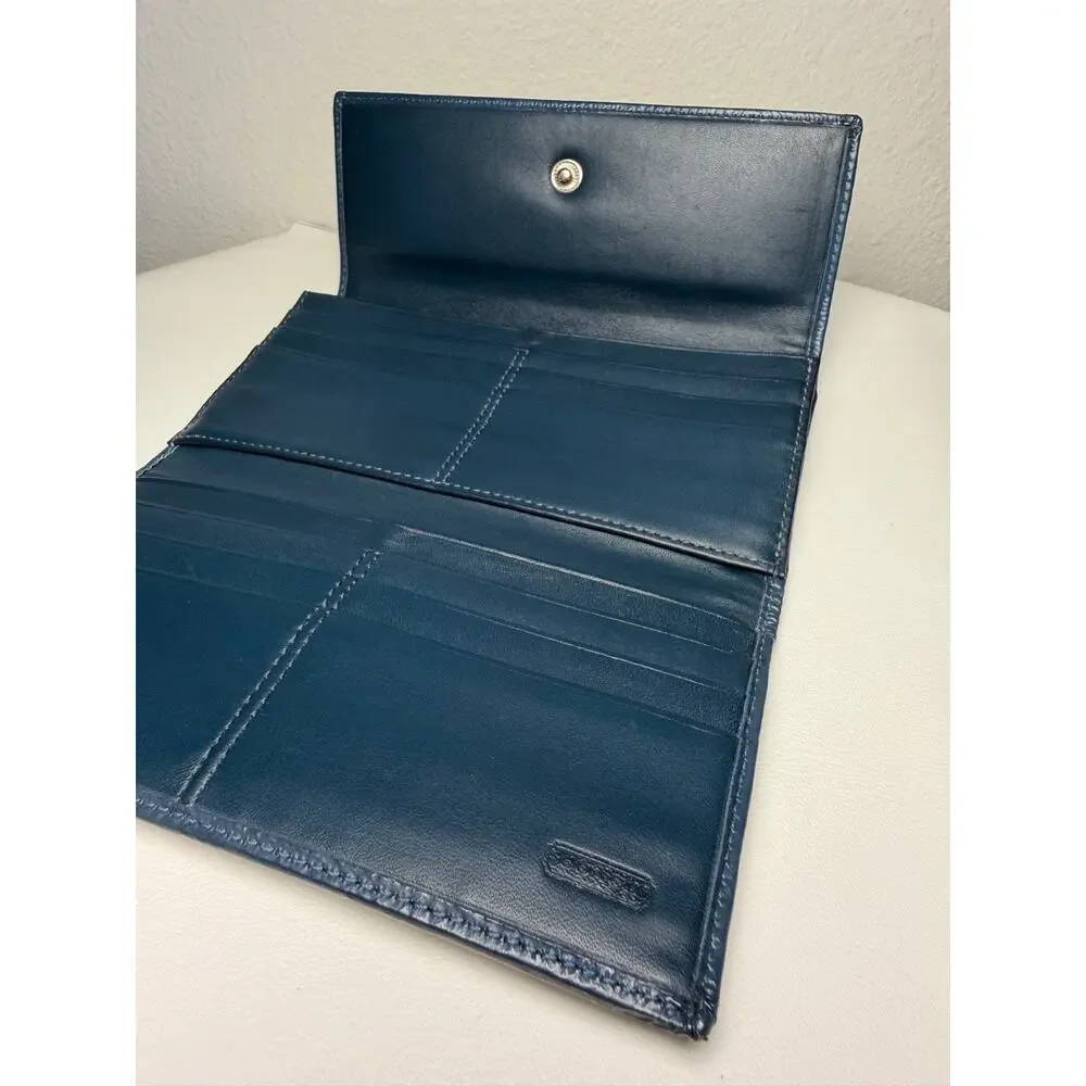 Coach Vintage Signature Blue Jacquard Canvas Trifold Slim Envelope Wallet NWOT 7